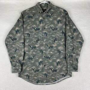 Woolrich Shirt Mens Size M Grey Bald‎ Eagle Chamois Flannel Geometric Outdoors